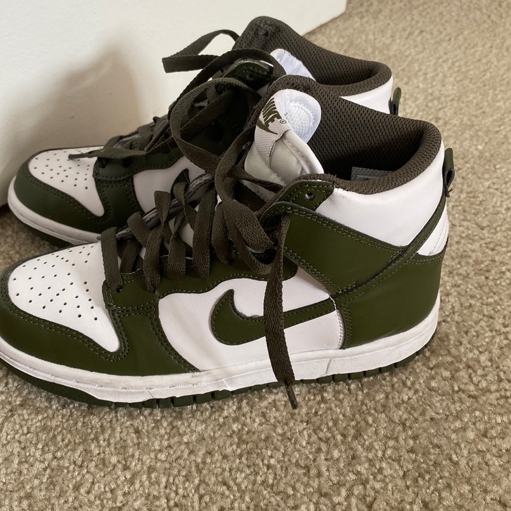 Brand new Worn once only!!! Nike dunks high top green and white